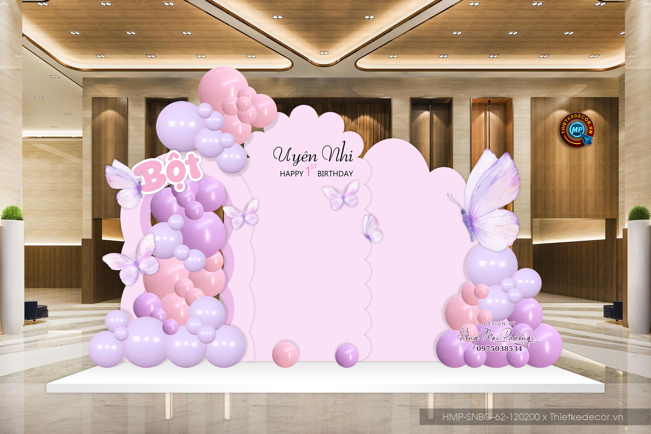 Sinh nhật bé gái điệu đà tone tím đính bướm